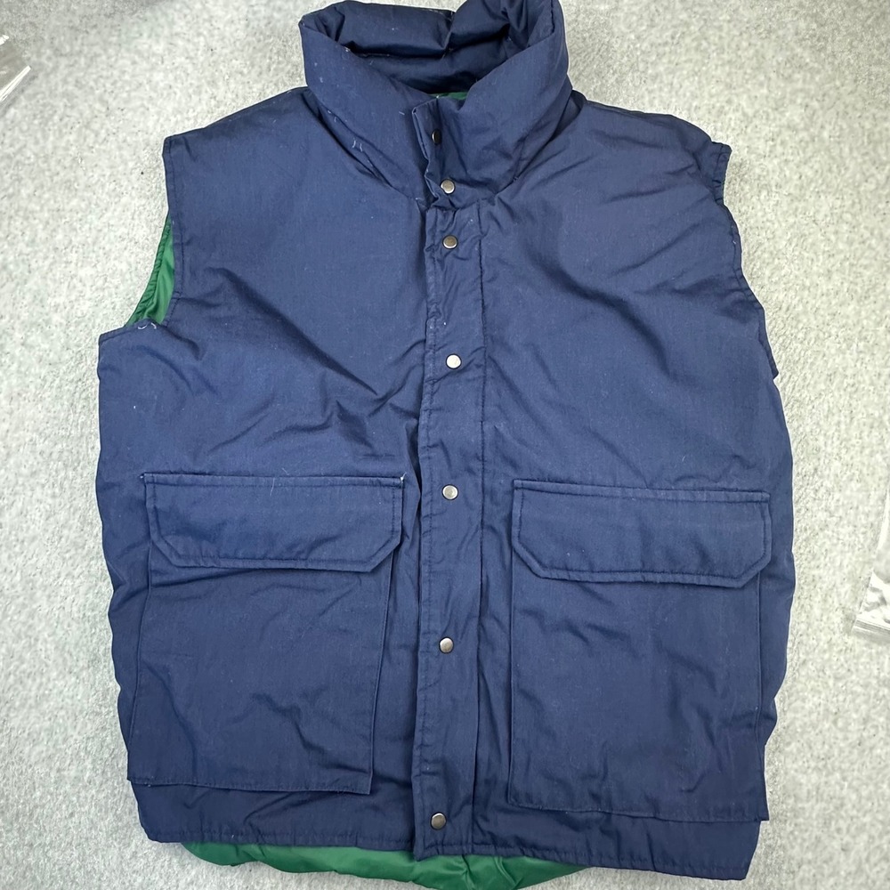 Vintage‎ Contrast Mens Navy Blue Puffer Vest Green Lining Small